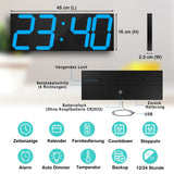 1 x RAW Customer Returns CHKOSDA LED Clock Digital Clock Large Wall Clock with 18 Inch LED Display, Countdown Clock with 8 Adjustable Brightness, 16 Alarm Set, 12 24 Hour Display, Temperature and Calendar Display Blue  - RRP €90.74