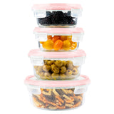 1 x RAW Customer Returns Home Fleek Food Storage Containers With Lids - Airtight Containers For Food, Glass Bowl With Lid Set Safe For Microwave And Freezer Meal Prep Boxes Glass 4 Round Containers, Red  - RRP €25.87