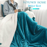 1 x Brand New VOTOWN HOME Cuddly Blanket Fluffy XXL Blanket 220x240 cm, thick and warm Sherpa Blanket, OEKO-TEX certified soft fleece blanket for sofa bed, turquoise - RRP €31.15