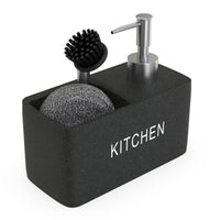 1 x RAW Customer Returns Kitchen Organizer Granite Sink with Kitchen Soap Dispenser and Scouring Pad Holder Sink with Dish Cleaning Brush - Dishwasher Dispenser with Scouring Pad Sink and Scouring Pad with Handle - RRP €13.84