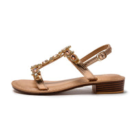 1 x RAW Customer Returns JOMIX Sandals Women Elegant Jewels Summer Shoes Lightweight Beach Sandals Low Buckle Summer Sea Pool Beach Slippers Champagne, 36 EU  - RRP €32.56