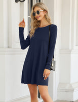 1 x RAW Customer Returns Clearlove Women s T-Shirt Dress Casual Tunic Swing Dress A-Line Long Sleeve Round Neck Casual Dress REUSEABLE Packaging , C-Dark Blue, S - RRP €25.2