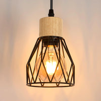 1 x RAW Customer Returns Toolight Vintage Pendant Chandelier, Industrial Ceiling Lamp E27 Retro in Metal and Wood, Black Suspension Chandelier for Kitchen Living Room Dining Bar Bulb Not Included  - RRP €19.99