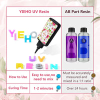 1 x RAW Customer Returns YIEHO 300g UV Resin Set with UV Lamp, Improved Crystal Clear Transparent Premixed Clear Hard UV Epoxy Resin Kit with Light UV Resin Starter Supplies for Art Craft Beginners Jewelry Making - RRP €24.99