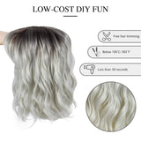 1 x RAW Customer Returns PARXITN Short Bob Wig with Bangs Natural Ombre Silver Wig Synthetic Hair Colorful Daily Party Halloween Cosplay Wavy Curly Wigs for Women - RRP €26.21