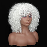 1 x RAW Customer Returns Colorfulpanda Wig Afro Kinky White Women s Short Wavy Wigs Curls for Women Synthetic Natural Hair Wig with Bangs Naturally Curly Wig - RRP €25.98