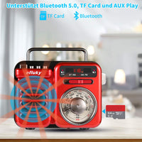 1 x Brand New efluky Retro Radio Portable Crank Radio FM AM WB World Receiver Radio with Bluetooth Speaker, Emergency Power Bank, LED Flashlight, SOS Alarm, Alarm Clock, Hand Crank Dynamo for Camping, Travel, Emergency Red  - RRP €46.75