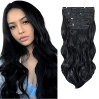 1 x Brand New Elailite Clip in Extensions 22 55cm 4 pieces colorful hair strands clip hair extension hair clips women s hairpiece with clip synthetic hair 11 clips in synthetic wavy 1 dark black - RRP €18.99