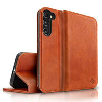 2 x Brand New NALIA genuine leather flip case compatible with Samsung Galaxy S23 Plus case, 360 degree book case, RFID protection, folding case with card slots and magnetic closure, mobile phone case with stand function, color brown - RRP €70.56