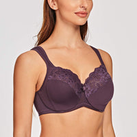 1 x RAW Customer Returns MELENECA - Full Cup Underwired Lace Bra for Women Purple 95I - RRP €26.99