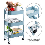 1 x RAW Customer Returns Kitchen Cart Storage Cart 3-Tier Metal Serving Cart with Wheels for Kitchen Makeup Bathroom Office, Grey-Blue - RRP €46.07