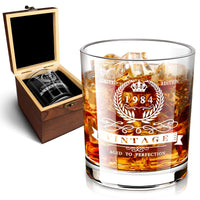 1 x RAW Customer Returns 40th Birthday Whiskey Glass for Men Vintage 1984 Anniversary Etched 12oz Whiskey Rocks Glass for 40 Year Old Dad Husband Boyfriend 40th Birthday - RRP €20.15