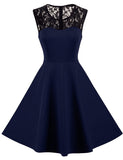 1 x RAW Customer Returns HOMEYEE Women s Elegant 50s Round Neck Evening Dresses for Wedding Lace Vintage Cocktail Dress A008 M, Dark Blue  - RRP €36.99