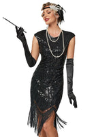 1 x RAW Customer Returns VILOREE Women s Dress Full Sequins 20s Style Round Neck Inspired by Great Gatsby Costume Dress Black XL - RRP €46.69