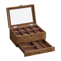 1 x RAW Customer Returns SONGMICS 8 Compartment Watch Box Solid Wood Watch Box with Glass Lid Watch Pillow Jewelry Storage Gift for Your Loved One Walnut JOW008K01 - RRP €26.39