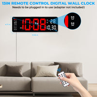 1 x RAW Customer Returns Sukeen Digital Wall Clock, 13 Digital Clock Wall Clock Digital Alarm Clock with Remote Control, Count Up Down, 10-Level Dimming, Dual Alarm, Date, Temperature for Home, Gym, Office, Garage-Red - RRP €28.27