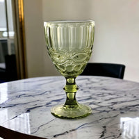 1 x RAW Customer Returns Vintage Set of 6 Colored Embossed Wine Glasses Bow Green 250ml , Drinking Glasses, Wedding Glasses, Champagne Glasses, Carafe, Dessert Bowl, Glass Goblets, Drinking Glass, Glass, Wine Glass, Water Glass - RRP €30.24