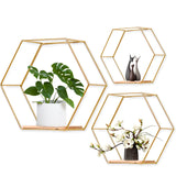 1 x RAW Customer Returns LMYDIDO Set of 3 Hexagon Wall Shelves Hanging Shelf, Metal and Wood Floating Shelf Wall Storage Organizer for Kitchen Shelf, Bathroom, Bedroom, Wall Decoration Gold  - RRP €36.0