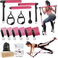 1 x RAW Customer Returns ALongSong Fitness Bands Pilates Bar Set with 6 Resistance Bands 20 30 40lbs or 30 40 50lbs, Resistance Bands Adjustable and Removable, Pilates Bar, Handles, Door Anchor - RRP €46.38