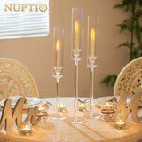 1 x RAW Customer Returns NUPTIO Candlestick Candle Holder Glass Cylinder 18 Pieces Taper Candle Holder Candle Stick Stand, Clear Taper Candle Holder Acrylic Shade Conical Candles Modern Wedding Christmas Dinner - RRP €127.04