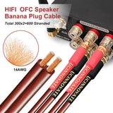 1 x RAW Customer Returns WOWLED HiFi OFC Speaker Cable with Banana Plugs, 2X 4m Gold Plated Banana Plugs Male to Male 600 Strands 14AWG Audio Speaker HiFi Systems Home Theater Speaker Cable 2 Pack - RRP €37.3