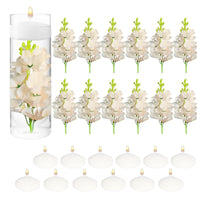 13 x Brand New PIXESTT Floating Candle and Flowers for Decorative Candles, 12 White Artificial Hyacinths for Vase Fillers, 12 White Floating Candle for Wedding Day Party Table Decoration. - RRP €217.36