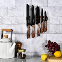 1 x RAW Customer Returns Cohesion knife kitchen knife bread knife tomato knife breakfast knife cutting knife with magnetic knife holder non-stick coating ultra sharp wear-resistant 5-piece knife set - black - RRP €33.99