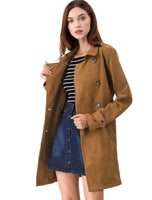 1 x RAW Customer Returns Allegra K Women s Trench Coat Long Sleeve Double Breasted Faux Suede Coat Winter Coat Brown XS - RRP €79.99