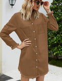 1 x RAW Customer Returns Zilcremo Women s V-neck blouse dress, shirt dress, jeans dresses, long sleeve button down shirt dress, tunic dresses, top, brown L - RRP €39.99