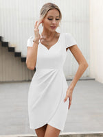 1 x RAW Customer Returns Missufe wrap dress cocktail dress wedding guest elegant summer dress women s party dress mini dress bodycon figure-hugging tight dresses white, large  - RRP €46.99