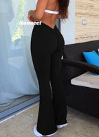 1 x RAW Customer Returns Navneet Women s Flared Pants Yoga Pants Long Yoga Pants Wide Leg Leisure Pants High Waist Jazz Pants Dance Flared Leggings 70s Yoga Pants Scrunch Leggings Behind V Waist Black L - RRP €23.39