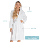 1 x RAW Customer Returns Women s bathrobe - 100 cotton 350g m OEKO-TEX certified - women s dressing gown with hood, 2 pockets, belt - white - M - RRP €39.99