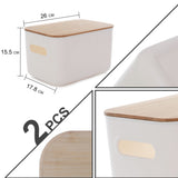 1 x RAW Customer Returns Kerhouze 2 Pack Storage Box with Lid Bamboo for Bathroom, Plastic Storage Basket, Stackable Small Storage Container with Handles for Kitchen Bedroom 26 17.8 15.5cm, 6.5L White  - RRP €26.81