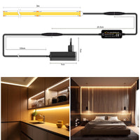 1 x RAW Customer Returns TTWAY 3M COB LED Strip, 2700K LED Strip with Power Supply and Remote Control, DC24V, 480LEDs M, CRI 90 , 8mm width, 3 meters Warm White LED Strip for Bedroom Decoration - RRP €25.91