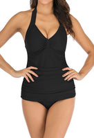 1 x RAW Customer Returns Laorchid women s push-up tankini set, two-piece swimsuit, tummy control, beach fashion, halterneck swimwear, tankini, V-neck, black XL - RRP €40.33