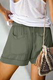 1 x RAW Customer Returns CZIMOO Women s Shorts Elegant Drawstring Beach Shorts Casual Hot Pants with Pockets Plain Elastic Short Pants Summer Pants Olive Green XL - RRP €25.7