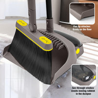 1 x RAW Customer Returns JEHONN Broom and Dustpan Set with Long Handle 138CM, 180 Degree Rotating Broom, Opening Shovel Tail, Broom and Dustpan for Home, Office, Lobby Sweeping Brown Yellow  - RRP €32.99