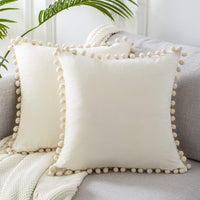 1 x RAW Customer Returns Topfinel Decorative Cushion Cover 50x50 with Pompoms Soft Particles Velvet Solid Pillowcases Cushion Cover for Couch Sofa Bedroom Car Sofa Cushion Couch Cushion Decorative Pillow Living Room, Pack of 2, Cream - RRP €13.06