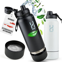 1 x RAW Customer Returns Stainless steel drinking bottle, 1l 32oz insulated water bottle, with storage box, space for headphones, money and nutritional supplements black  - RRP €32.9