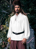 1 x RAW Customer Returns YBENLOVER Men s Medieval Shirt Stand-Up Collar Lace-Up Shirt Renaissance Victorian Viking Costume V-Neck Pirate Shirts M, White  - RRP €22.99