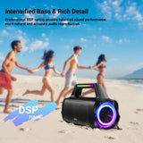 1 x RAW Customer Returns AKONE Bluetooth Speaker, 80W Peak Music Box Bluetooth Large Bass Boost with LED Light, Rolling Stereo Sound Soundbox, 20h Battery, IP67 Outdoor Speaker Boombox for Parties, Beach, Camping - RRP €79.99