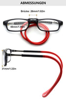 1 x RAW Customer Returns Lanomi narrow reading glasses for women and men, magnetic closure clip, lightweight reading aid, visual aid with elastic silicone glasses straps, 2 pieces, black red gray arm 3.0 - RRP €20.16