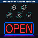 1 x RAW Customer Returns FITNATE Neon Sign, Super Bright Open Neon Sign, 55 x 25 cm with EU Plug, 3 Lighting Modes Neon Sign, Neon Light for Bar, Party, Illuminated Sign - RRP €70.58