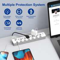 1 x RAW Customer Returns Power strip surge protection 4000W 16A , KEPLUG multiple socket power strip with 3 USB, power strip individually switchable wall mounting child safety lock, socket with USB 2 m cable 6AC  - RRP €26.4