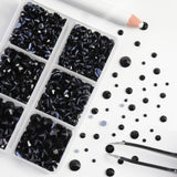 1 x RAW Customer Returns BEADSLAND Hotfix Rhinestones, 6080 Pieces Black Rhinestones for Clothing Crafts Mixed 6 Sizes with Wax Pen and Tweezers Kit, SS6-SS30, Black - RRP €18.72