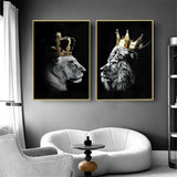 1 x RAW Customer Returns Lion and Lioness with Crown Canvas Pictures, Black White Animal Poster Decoration, Wild Animal Art Prints for Living Room Home Decor Decor No Frame Lion -1, 2x60x90cm  - RRP €40.32