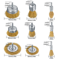 1 x RAW Customer Returns 11 piece wire brush set, brass brush brush attachment metal, metal wheel and cup wire drill brushes with 1 4 inch shaft for drill removal polishing wood removal - RRP €13.1