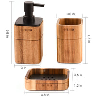 1 x RAW Customer Returns Satu Brown 3 Piece Acacia Wood Bathroom Accessory Set with Soap Dispenser, Bathroom Tumbler, Soap Dish, Bathroom Decor Accessories - RRP €29.23