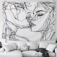 1 x RAW Customer Returns LOMOHOO Abstract Sketch Art Wall Hanging Black and White Tapestry Kissing Lovers Tapestry Wall Art for Bedroom Living Room Dorm Decor Tapestry 130x150cm - RRP €15.12