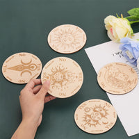 1 x Brand New CHGCRAFT 6 Pcs 6 Styles 4 Inch Tarot Theme Carved Wooden Flat Round Pendants with Sun Triple Moon Goddess Moon Pattern for Cup Mat Yoga Wall Art Hanging Decoration, Burlywood - RRP €19.2